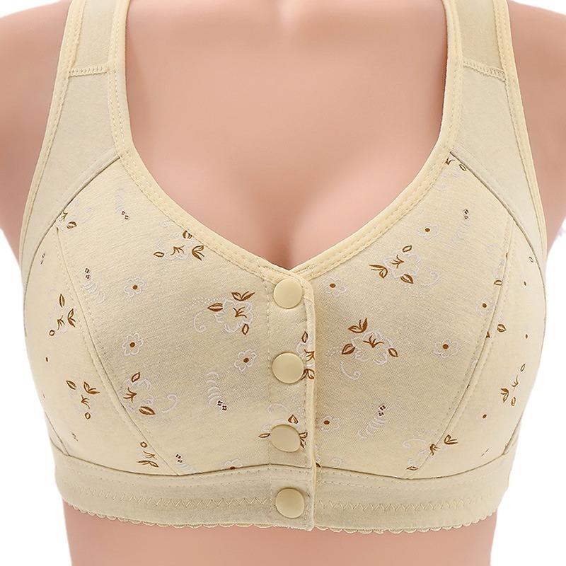 Supportive Wireless Bra with Front Buttons and Breathable Cotton Fabric