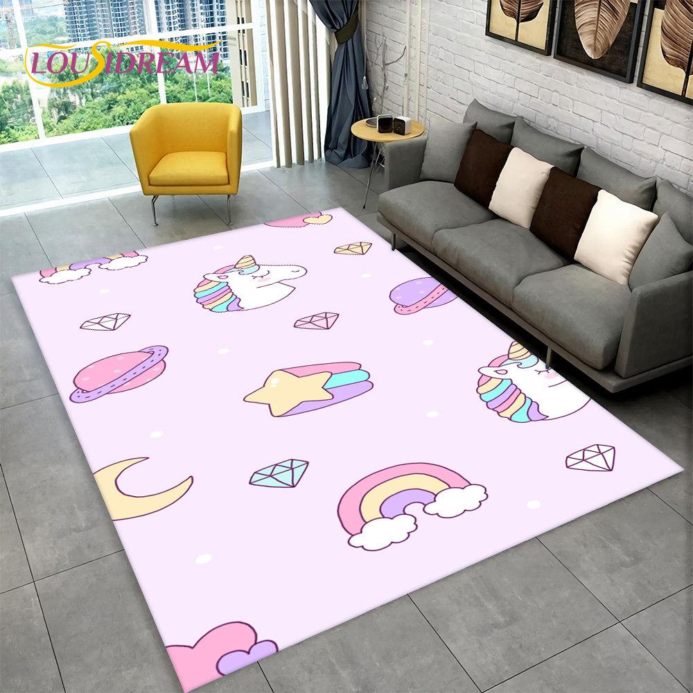 3D Cartoon Eenhoorn Dier Gebied Tapijt, Tapijt Tapijt voor Woonkamer Kinderkamer Bank Deurmat Decor, Kids Paly Antislip Vloermat