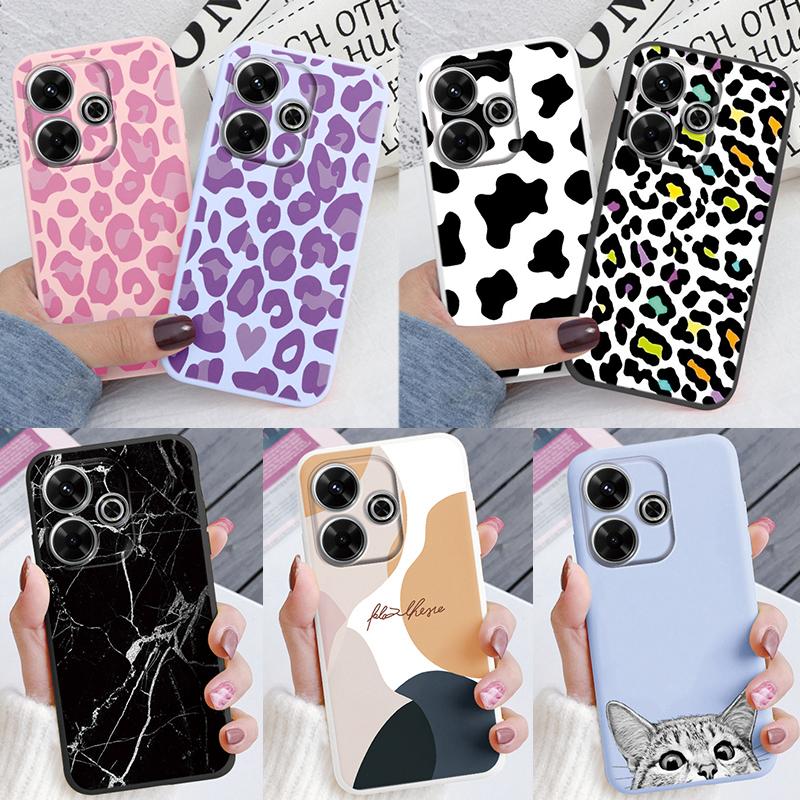 For Redmi 13 4G Phone Case Brown Leopard Print Soft Silicone TPU Cover Colorful Marble Fundas For Xiaomi Redmi 13 Redmi13 Coque