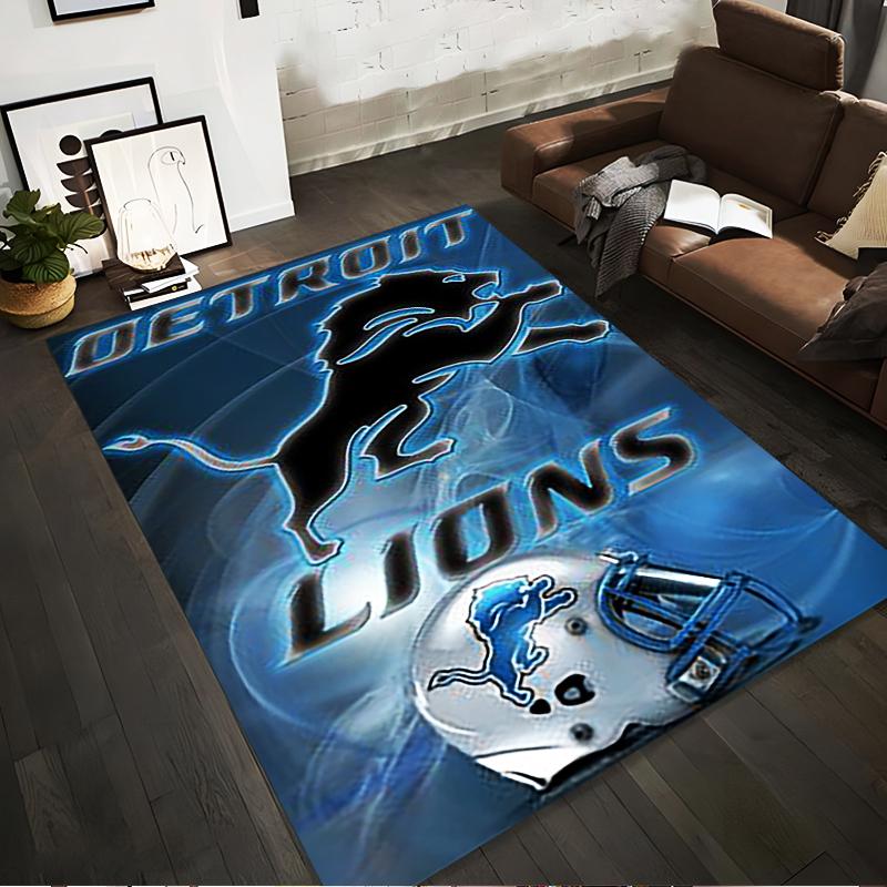Detroit Lions Logo with Blue and Silver Theme Non-slip rug suitable for living room and bedroom sofas.