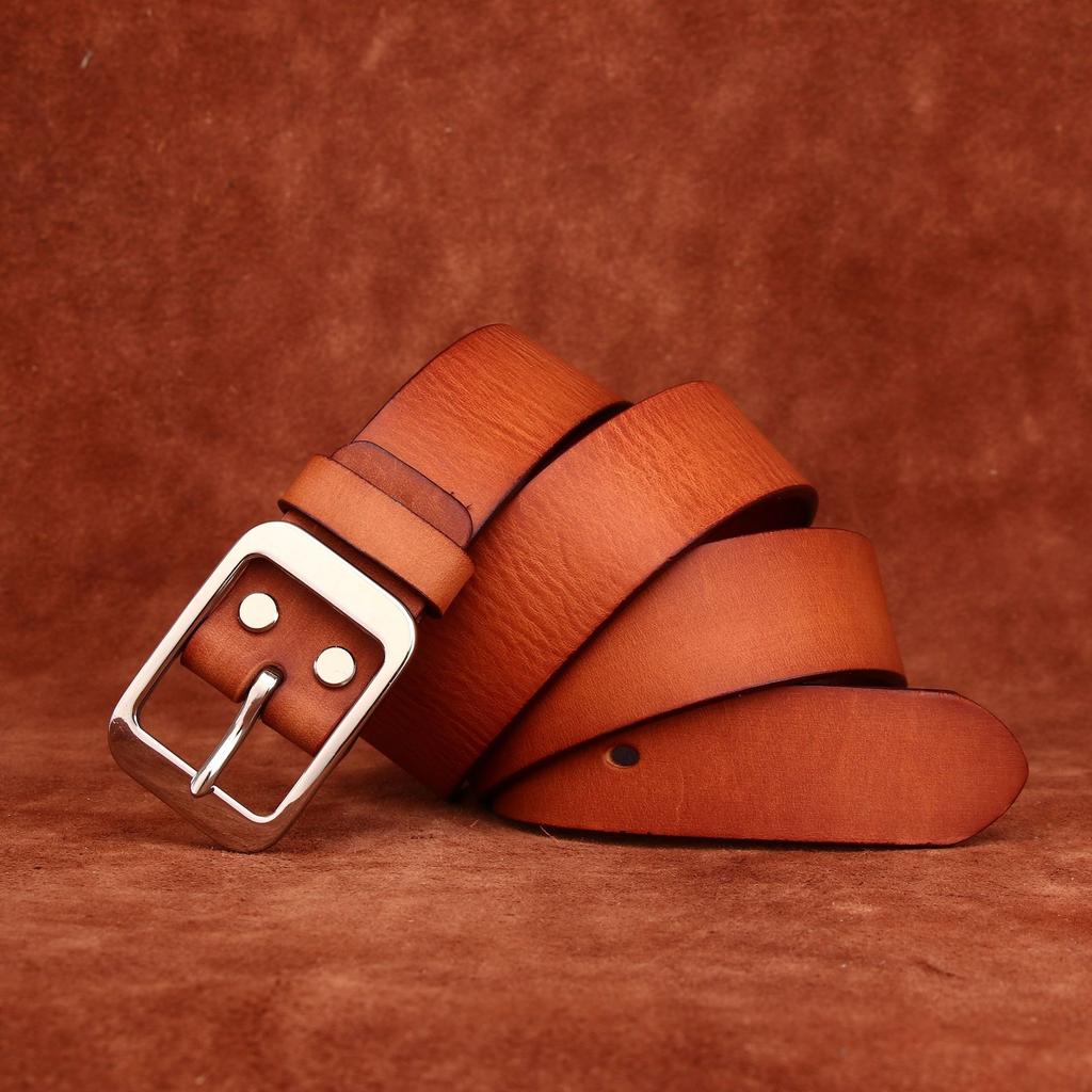 High-Grade Washed Retro Matte First Layer Cowhide Stainless Steel Belt Men'S Genuine Leather Versatile Casual Jeans Belt Men