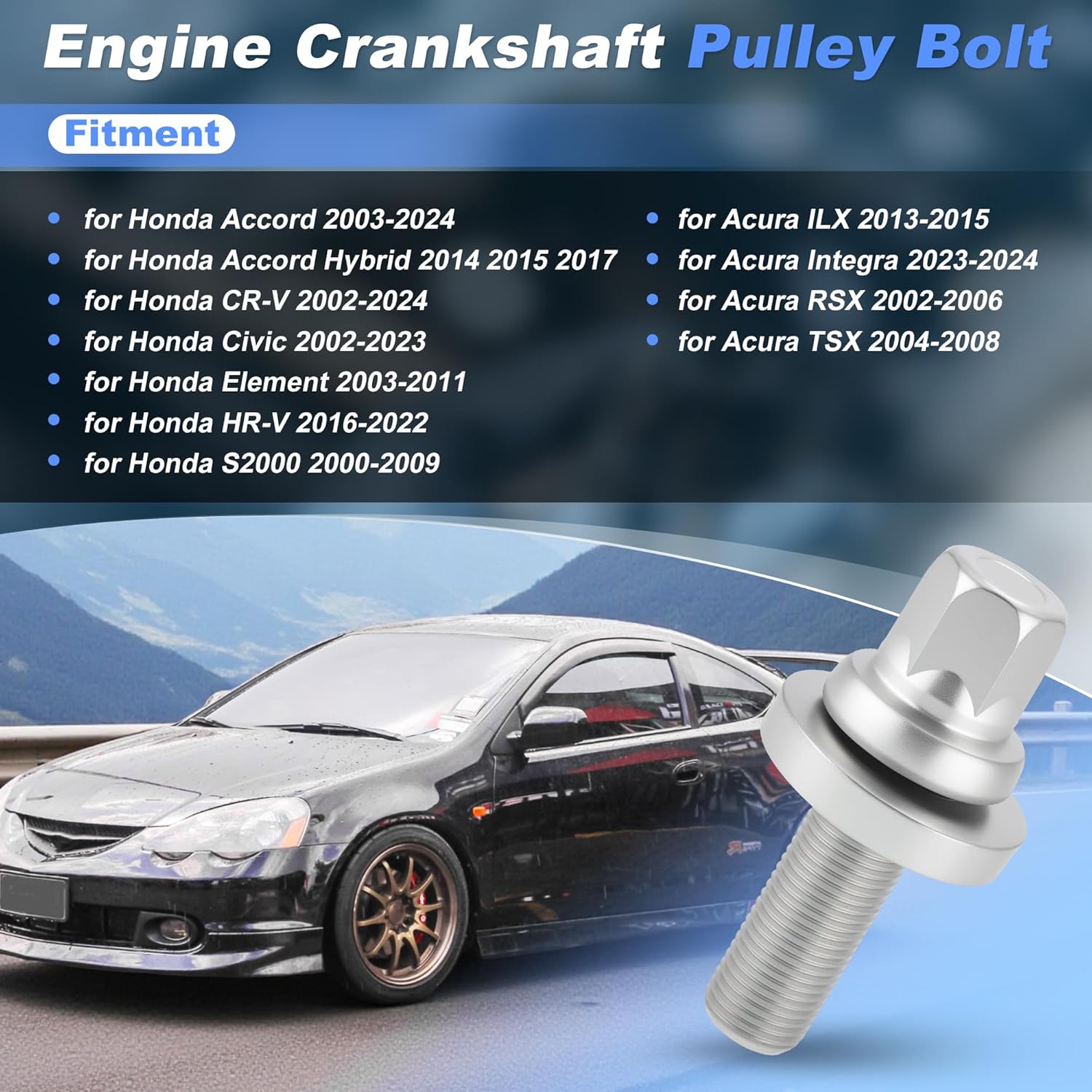 

90017-PCX-013 Pulley Bolt and Washer for Honda Accord 2003-2024 Crankshaft Pulley Bolt for Honda CRV CR-V 2002-2024 for Acura K Series K20 K24