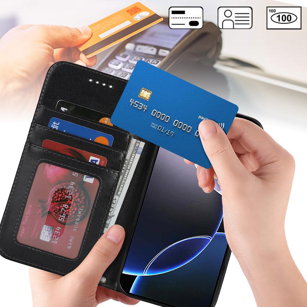 For iPhone 16 Pro Stand Case Textured Leather Wallet Phone Cover with Strap