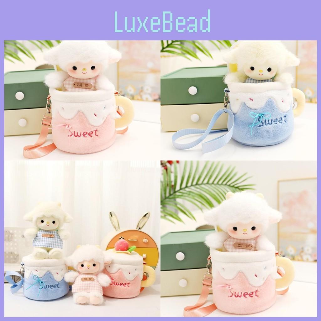 Cup Cute Cartoon Design Sheep Plush Toy Doll Children Crossbody Bag For Gift