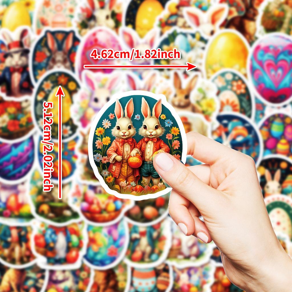50 Naklejek o Różnej Tematyce Festiwalowej Ręcznie Malowane Kreatywne Naklejki Zajączka Wielkanocnego, Gęsiego Jaja