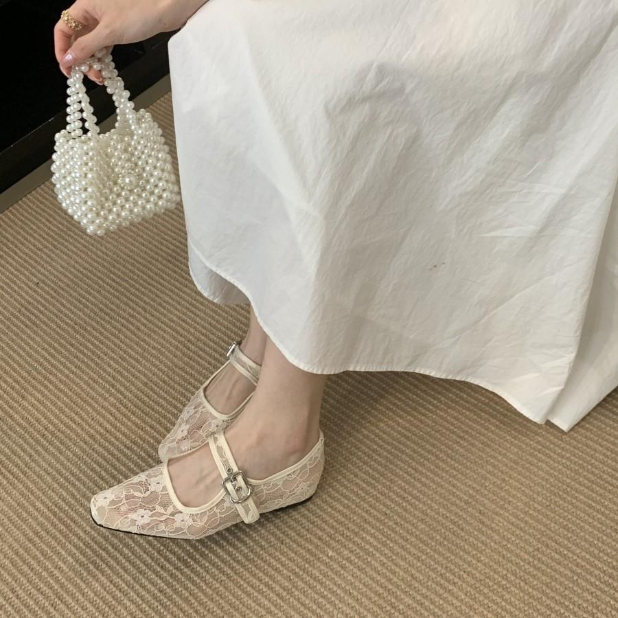 Square Head One-word Lace Niche Bag Head Sandals Women's One-pedal Mary Jane Shoes Muller Summer Shoes French New Models