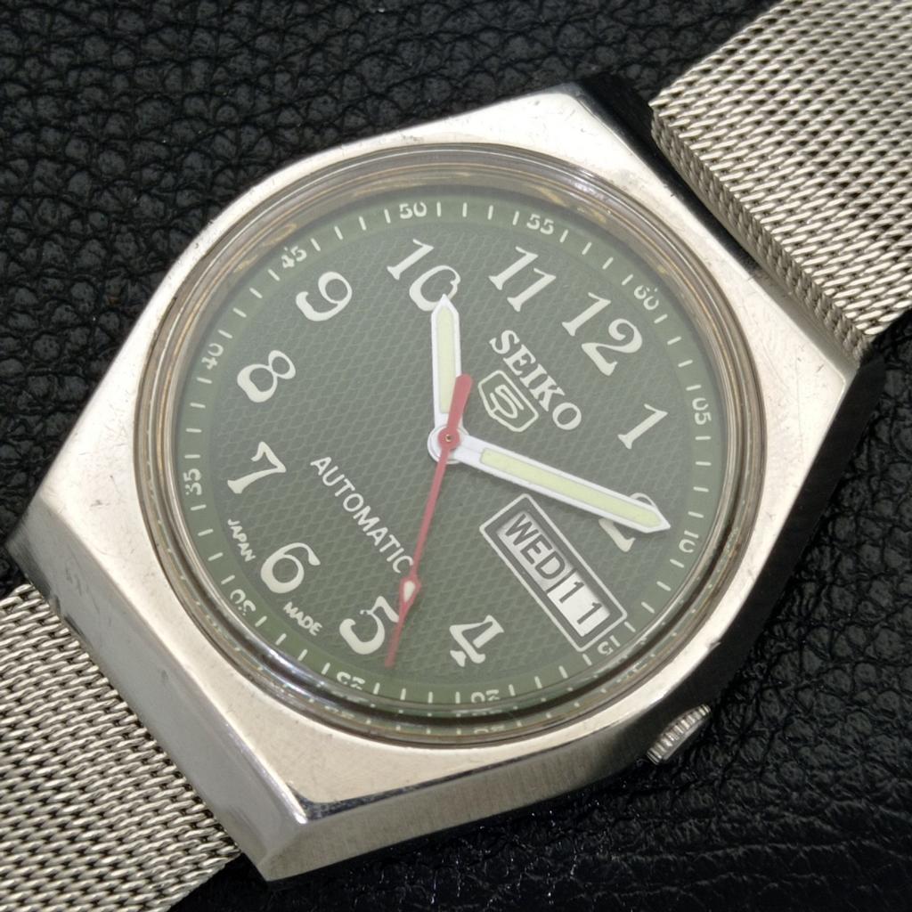 JAPAN VINTAGE SEIKO 5 AUTOMATIC 6309A MENS GREEN COLOR DIAL WATCH A500845-5