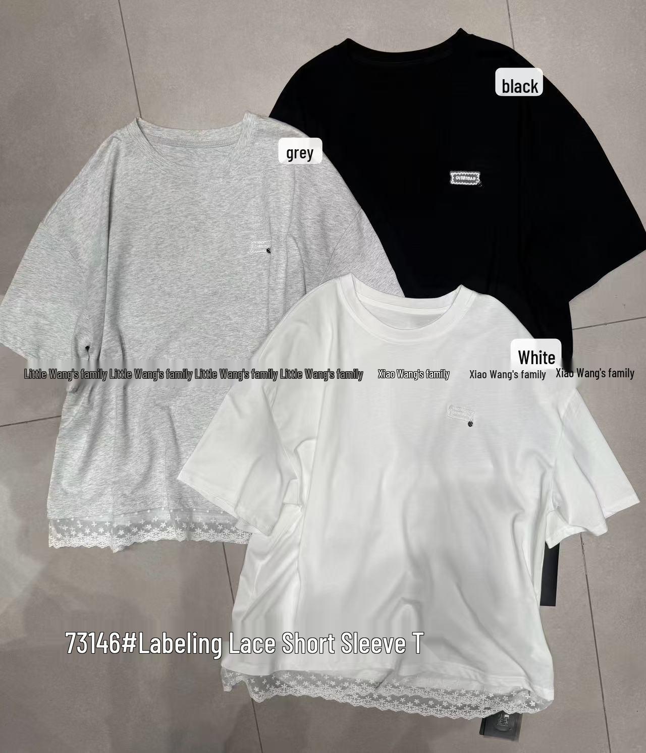 

Xiao Wang s Summer Korean Style Plus Size Lace Short Sleeve Casual T-Shirt One Size серый