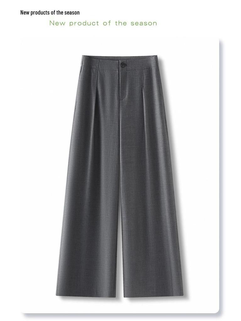 Damen Graue Weitbeinige Anzughose - 2025 Frühling/Sommer Fließend, Locker geschnitten, Hochwertige Hose