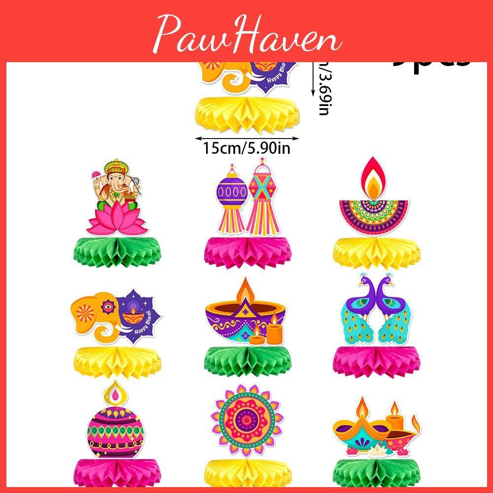 Diwali Party Scene Paper Honeycomb Elephant Decoration Set Tabletop Ornaments