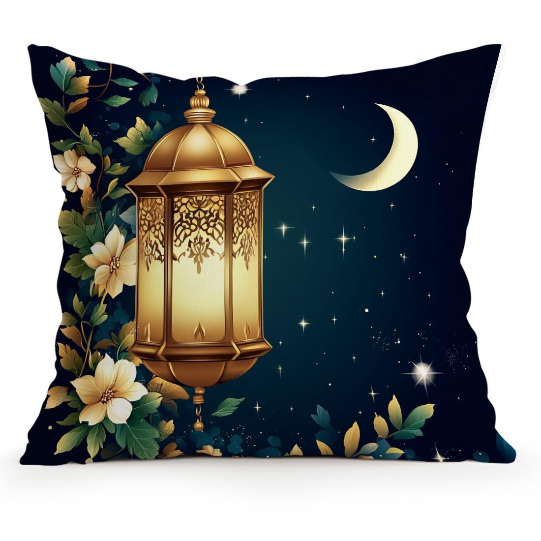 

1pc Ramadan Lantern Flower Throw Pillow Case Single Side Printed Throw Pillow Sofa Cover 40x40cm/16x16inch
