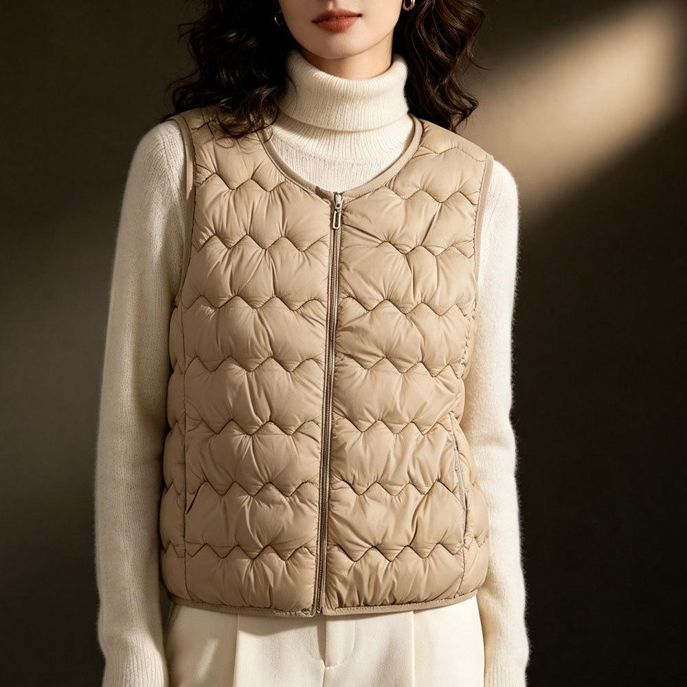 Women's 2025 Collarless Cotton Vest - Autumn/Winter Large Size Round Neck Waistcoat