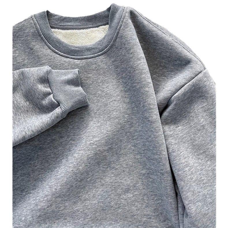 Dámská plyšová mikina s vnitřkem z jehněčí kůže: Silný pulovr s kulatým výstřihem na jaro a podzim.