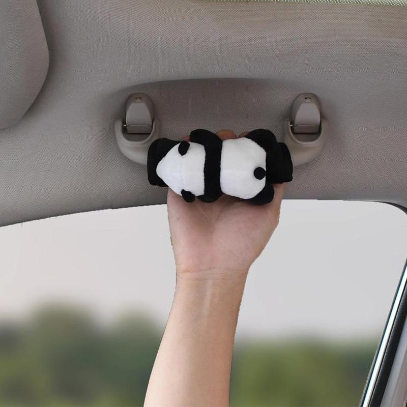 Cute Cartoon Panda Doll Car Interior Door Handle Cover Universal Plush Handbrake Case Protector Auto Roof Holder Protection