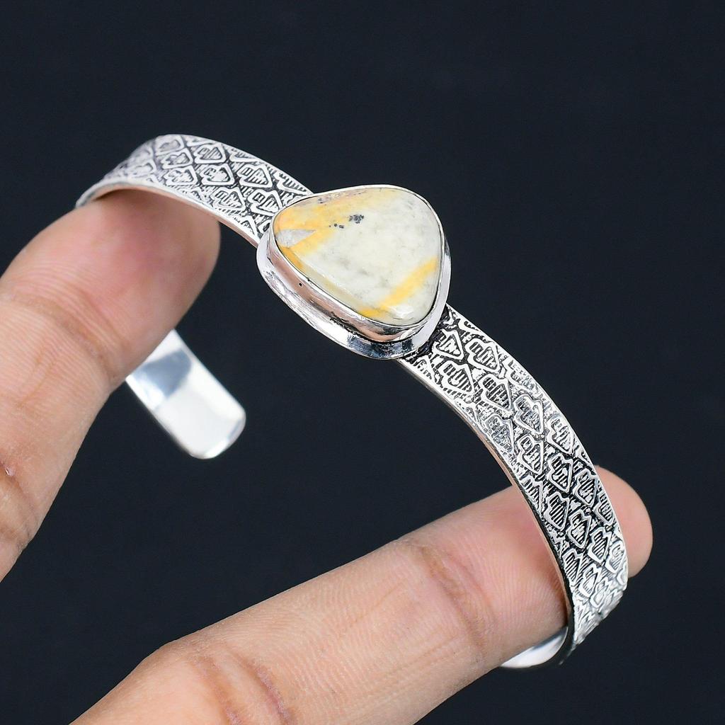 Sterling Silver Maligano Jasper Gemstone Elegant Unique Boho New Bangle Bracelet