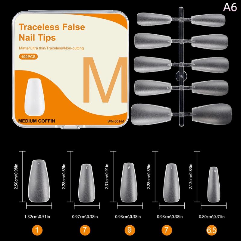 

Full Cover False Nail Tips, Clear Press On Tip, Short Trapezoid Rllipse Almond Style, Single Size, 100Pcs Box