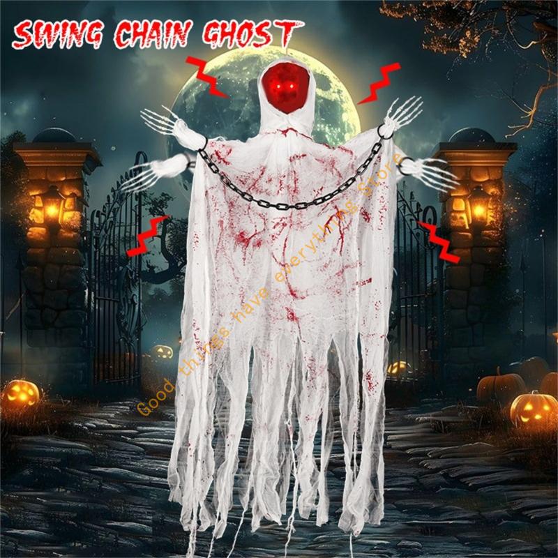 55KF Sound Activated Skeleton Hanging Decoration Voice-Activated Skeleton With Light up Eye Sound Effect For Inside Outdoor