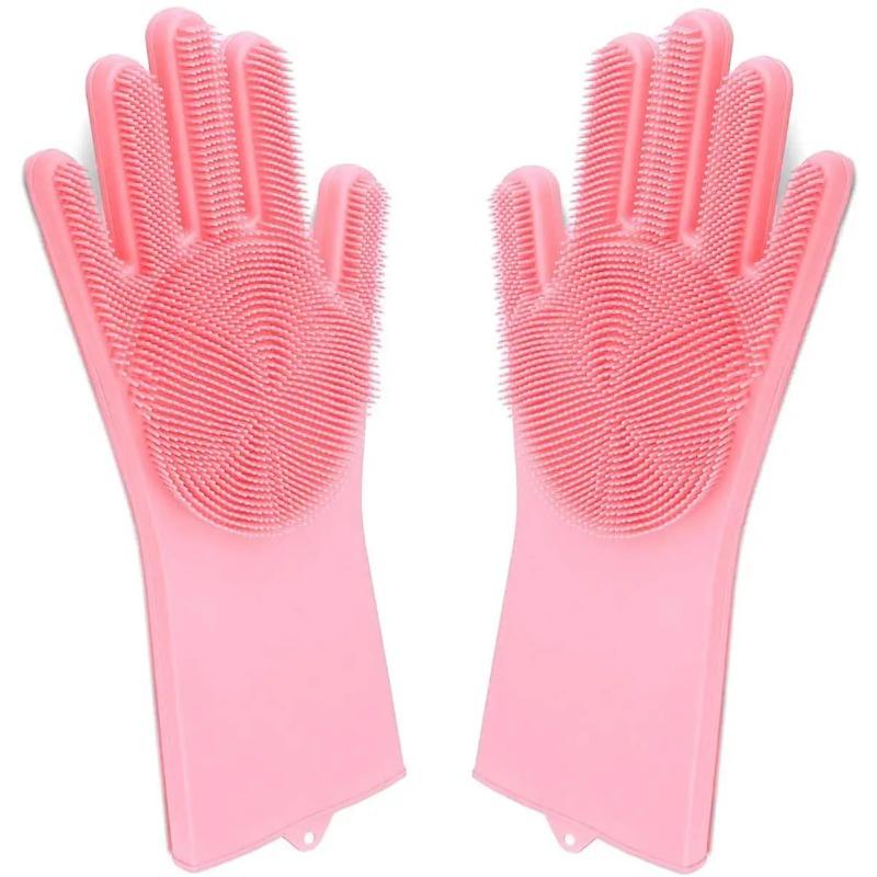Reusable Silicone Cleaning Gloves w/ Scrubber – Heat Resistant for Kitchen, Bathroom, Car & Pet Care