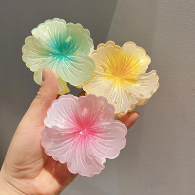 Women Hair Claw Gradient Color Flower Shape Hair Clip Holiday Beach Travel Back Head Shark Hair Clip Hair Decoration