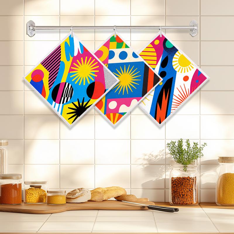 

6PCS Cleaning Dishcloths Reusable Kitchen Dish Towels Colorful Pattern Dishcloth Absorbent Lint Free Cloth Washable Duster Rags Tea Towels A 3 PCS