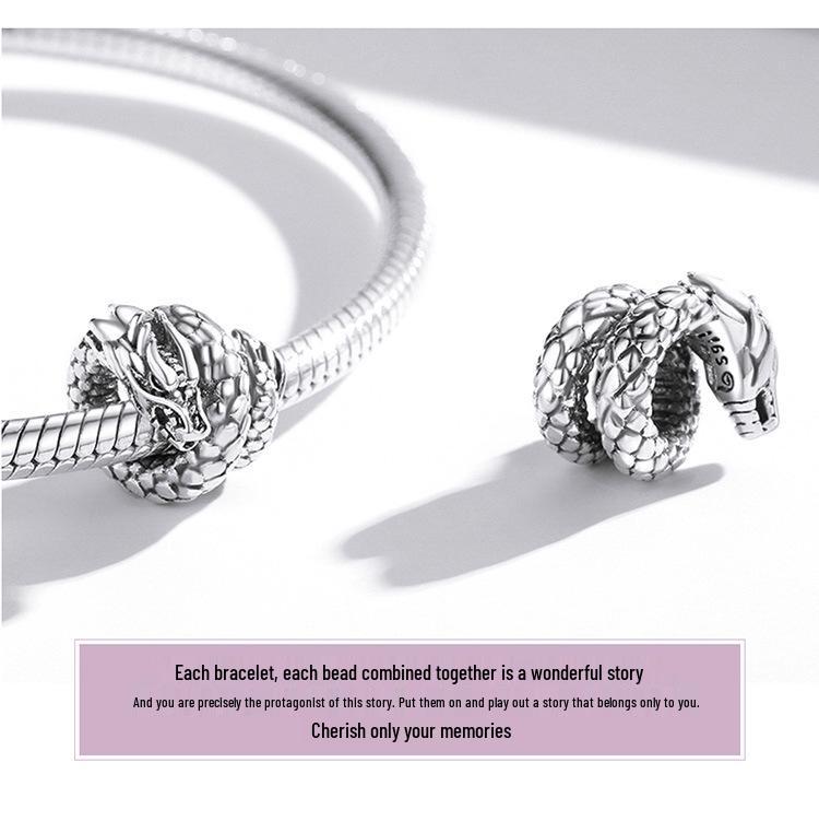 925 Sterling Silver Retro Dragon DIY Loose Beads - Chinese Style Textured Jewelry Accessories