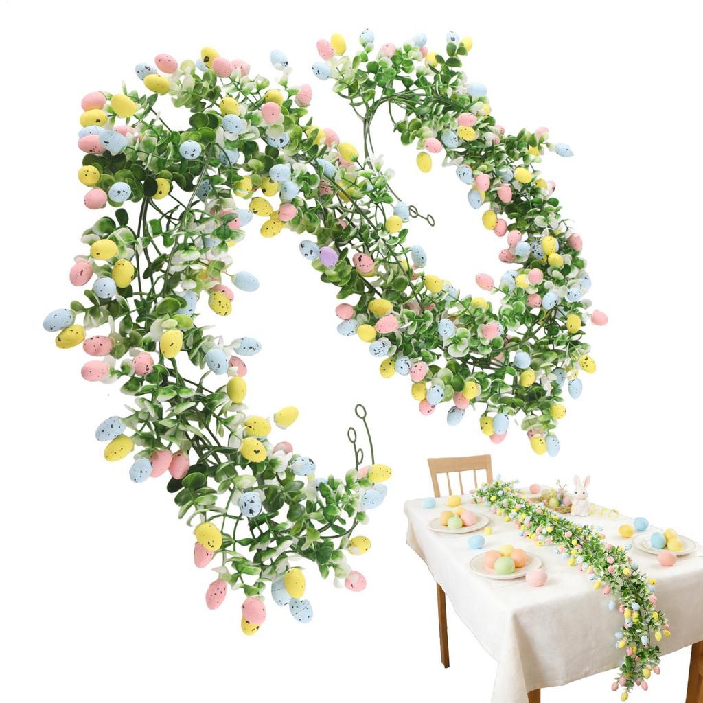 2pcs 6.8ft Easter Egg Wreath Easter Artificial Egg Spring Garland Decor Home Accent Ornament For Home Party Wall Fireplace