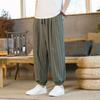 Summer New Large Size Men's Cotton and Linen Striped Nine-point Pants Men's Fashion Chinese Pants