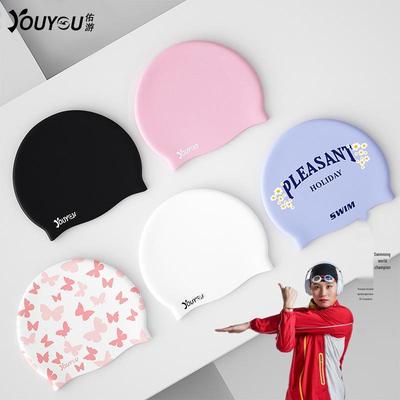 Waterproof Adult Swim Cap with Ear Protection for Long Hair - Unisex Silicone, Large Size