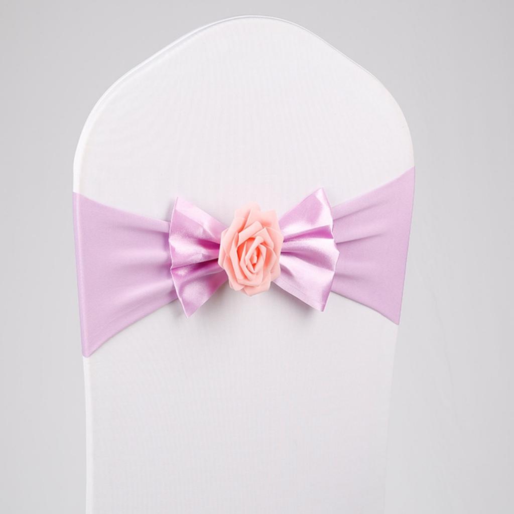 Stretch Chair Sashes Bow Knot Rose Flower Elastic Band Wedding Party Banquet Reception Hotel Event Decoration Chair Cover Sash
