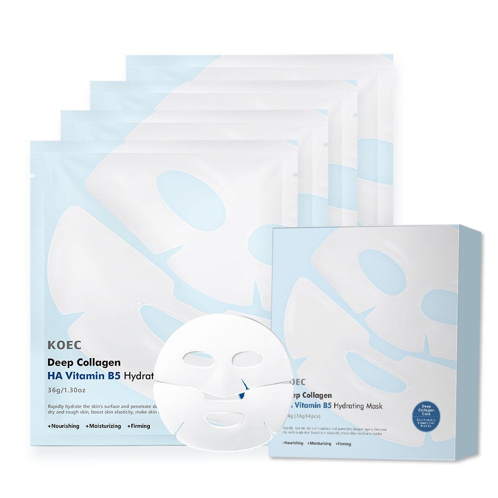 KOEC Collagen Face Mask with HA & VB5 Hydrating Transparent Sheet Mask Brightening Moisturizing 5 Pack