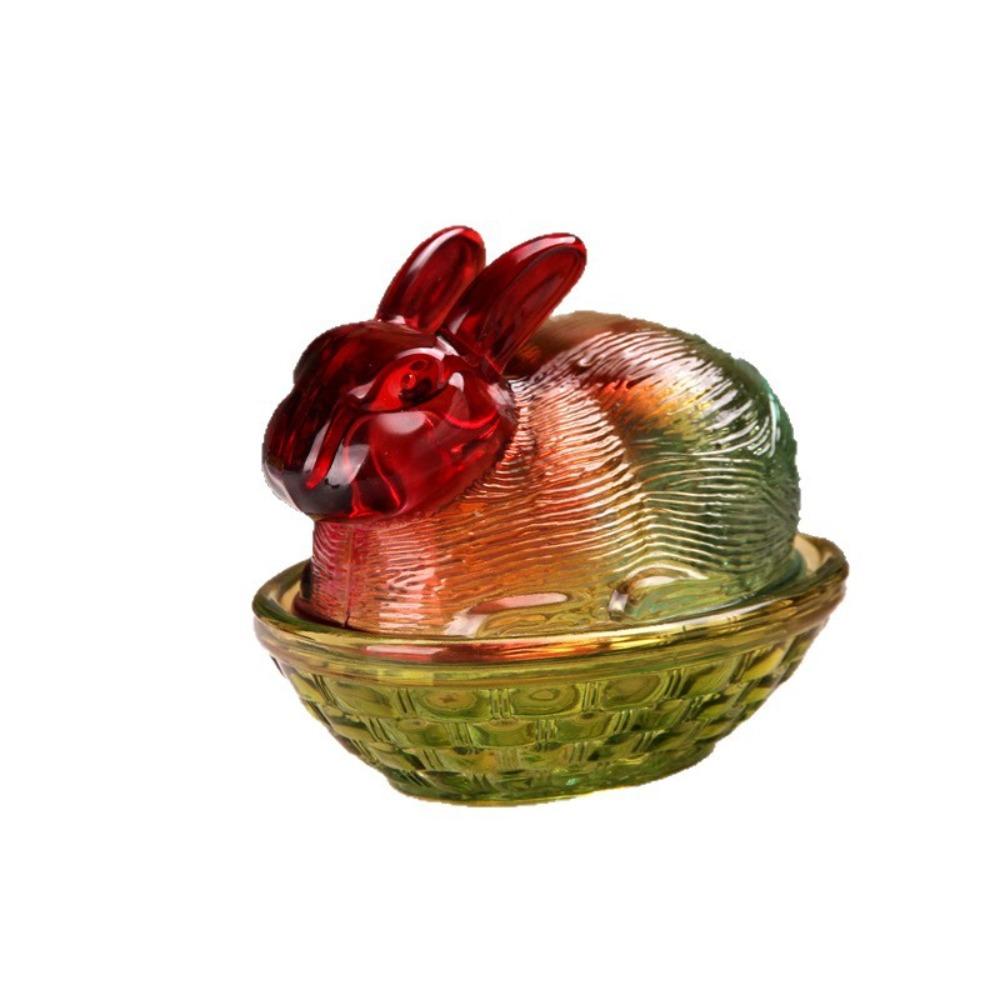 New Rabbit-Shaped Glass Candy Dish with Lid Easter Bunny Candy Bowl Colorful Storage Tank for Home and Office Desk Decoration