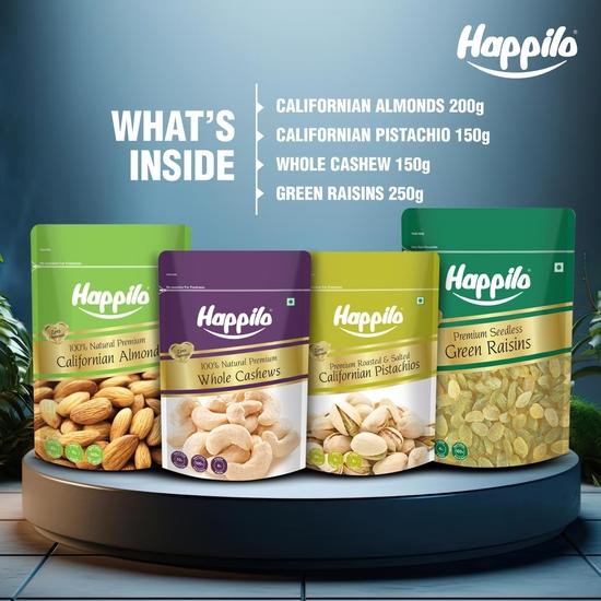 Happilo Dry Fruit Celebrations Gift Box Kaze 750g, Ideal for Festive Gifting, Almonds, Cashews, Pistachios, Green Raisins