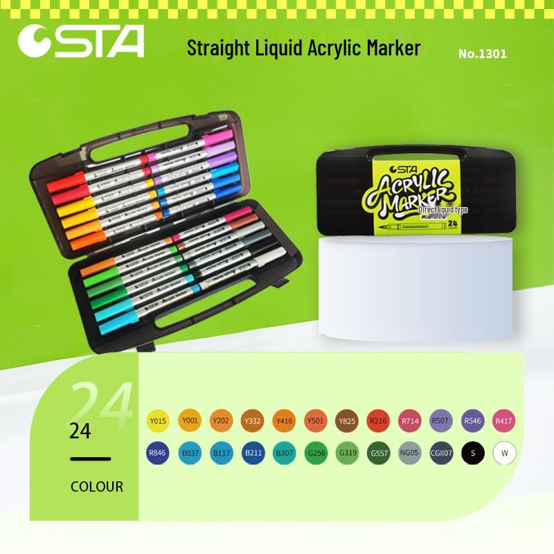 STA 1301 Liquid Ink Acrylic Marker Pen - Soft Tip, Stackable, 24/36/48/60 Colors for Painting