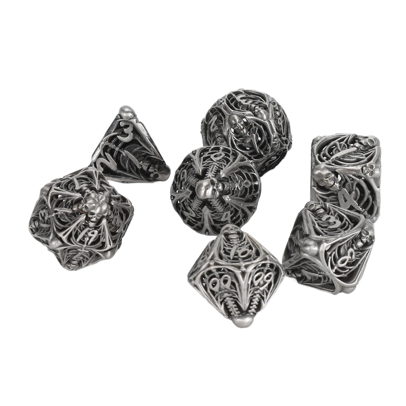 

7шт. Набор металлических многогранных игральных костей, древний медный череп, скелет, полые металлические игральные кости для Хэллоуина серый