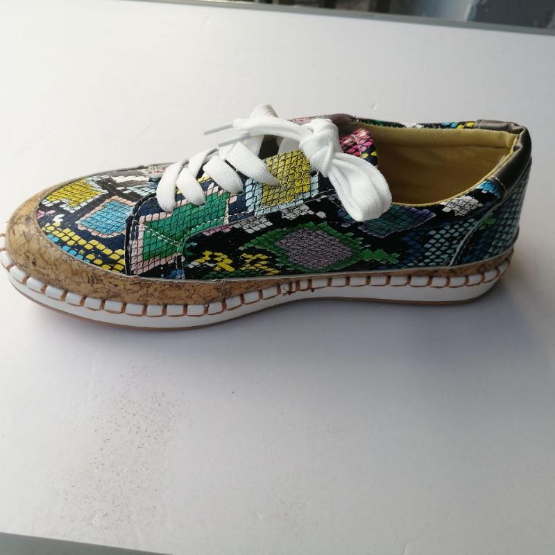 Large Size Lace-up Flat-soled Single Shoes Women's Spring and Summer New Large Size Snake Pattern Platform Casual Shoes
