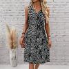 Plus Size V Neck Sleeveless Dress Green Mountain Pine Forest Watercolor Print For Suburban Nature Trip