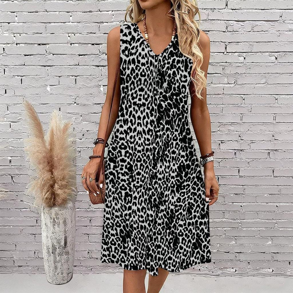 Plus Size V Neck Sleeveless Dress Green Mountain Pine Forest Watercolor Print For Suburban Nature Trip