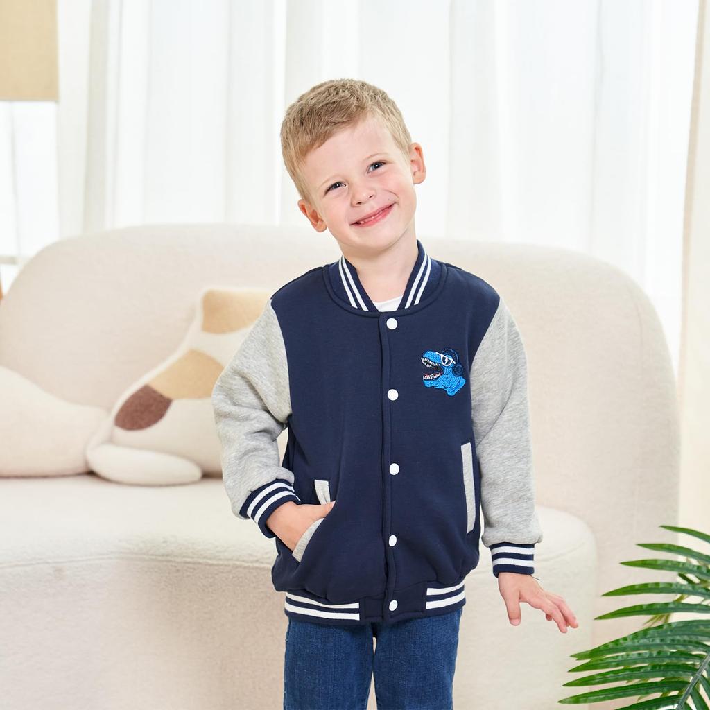 Volunboy Baseball Jacket for Long Baby Jacket with Perfect for School or Kindergarten with Dinosaur Size Kids' Boys, Outerwear, Fall/Winter, Sleeve,