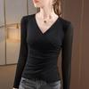 Mesh Base Shirt for Women Autumn New Women's Cross-neck Mid-sleeved T-shirt Five-quarter Sleeve Inner Top