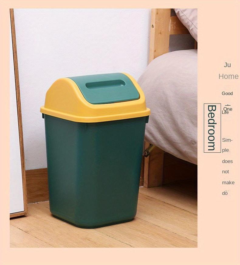 

1pc 14L/3.7Gal Plastic Trash Can Shake Cover Square Waste Bin Suitable Kitchen Bathroom/Bedroom Use Home Cleaning Accessories 14L зелёный