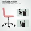 PU Leather Armless Office Chair, Modern Vanity Computer Swivel Chair with Rolling Wheels and Adjustable Height for Home Study, Bedroom, Pink