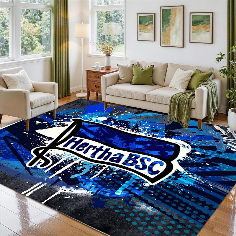 Hertha Bsc FC Design Crystal Velvet Rug Soft Decorative Mat for Bedroom Entrance