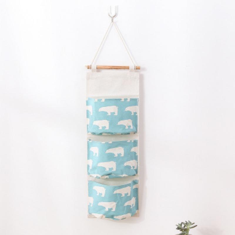 Cotton and Linen Multi-layer 3-cell Storage Bag Wall Storage Bag Cloth Hanging Bag Behind The Dormitory Door Hanging Bag