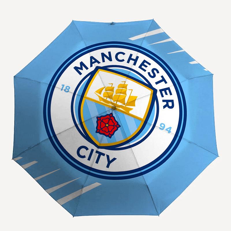 Manchester City, Parasol Automatyczny z Godłem, 8-żebrowa Konstrukcja, Przenośny Parasol, Odpowiedni dla Mężczyzn i Kobiet na Wszystkie Pory Roku, Idealny