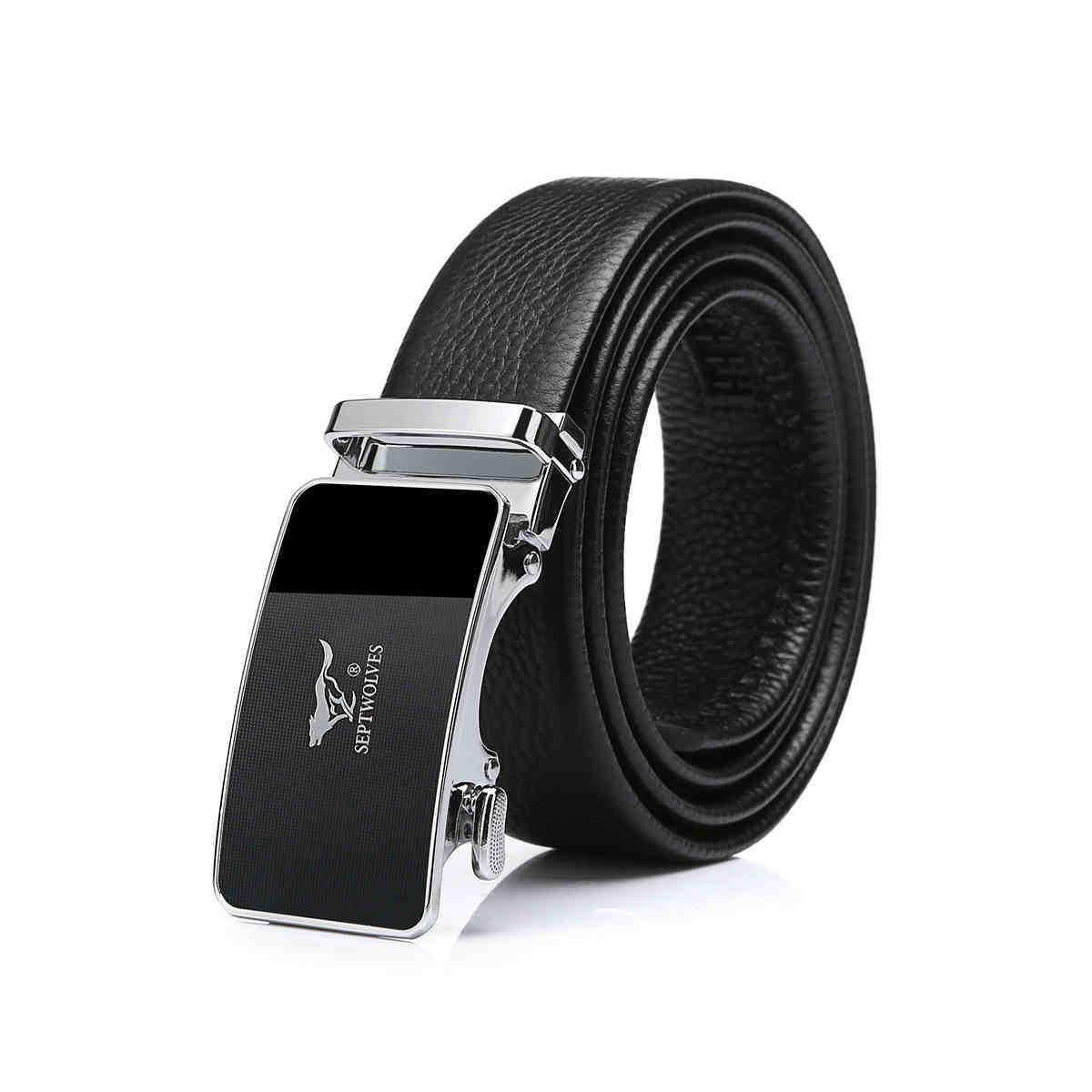 Seven Wolves Men s Genuine Leather Automatic Buckle Belt - Top Layer Cowhide, Comfortable for Business and Casual Wear 120 cm чёрный