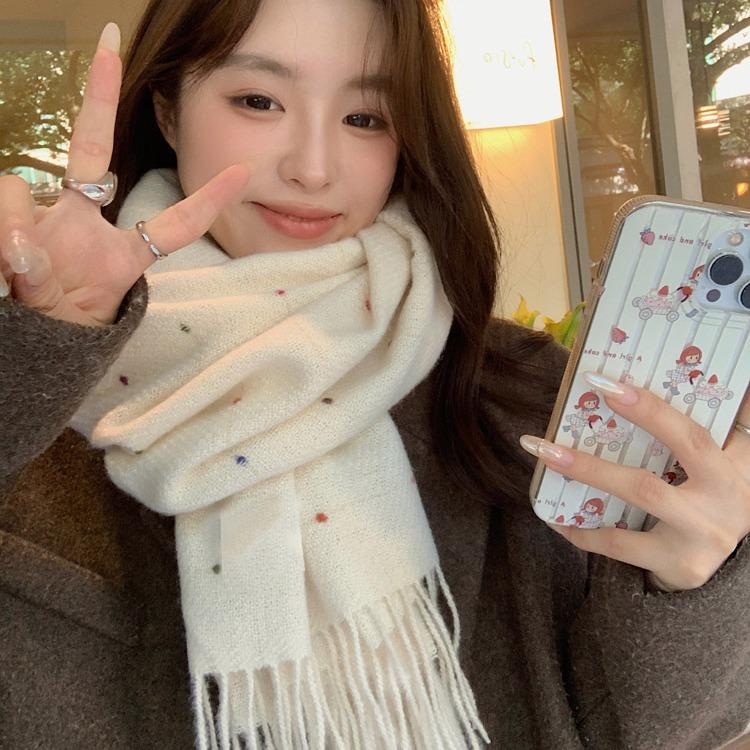 New Scarf for Women In Autumn and Winter High Quality Cute Polka Dot Tassel Warm Korean Style Versatile Scarf