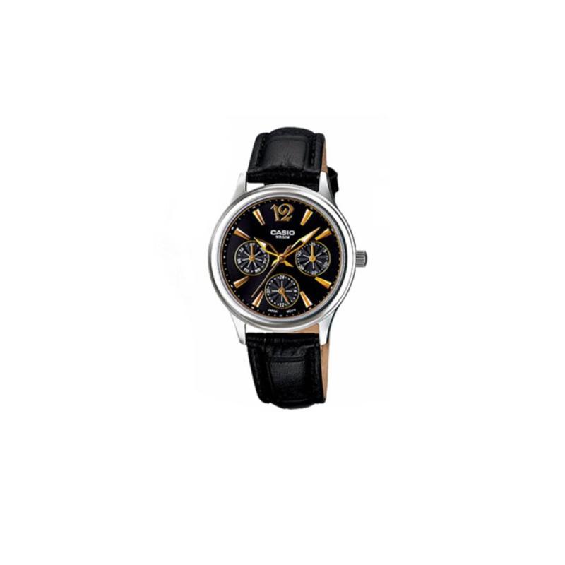 Casio 50M Waterproof Quartz Movement Leather Strap Watch Women Watches Black LTP-2085L-1A Black Dial