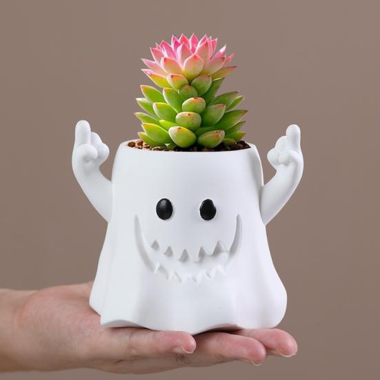 Yousheng Ghost Flower Pot Succulents Planter with Drainage Hole Resin Flip-off Ghost Plant Pot for Home Office Desk Shelf Decoration