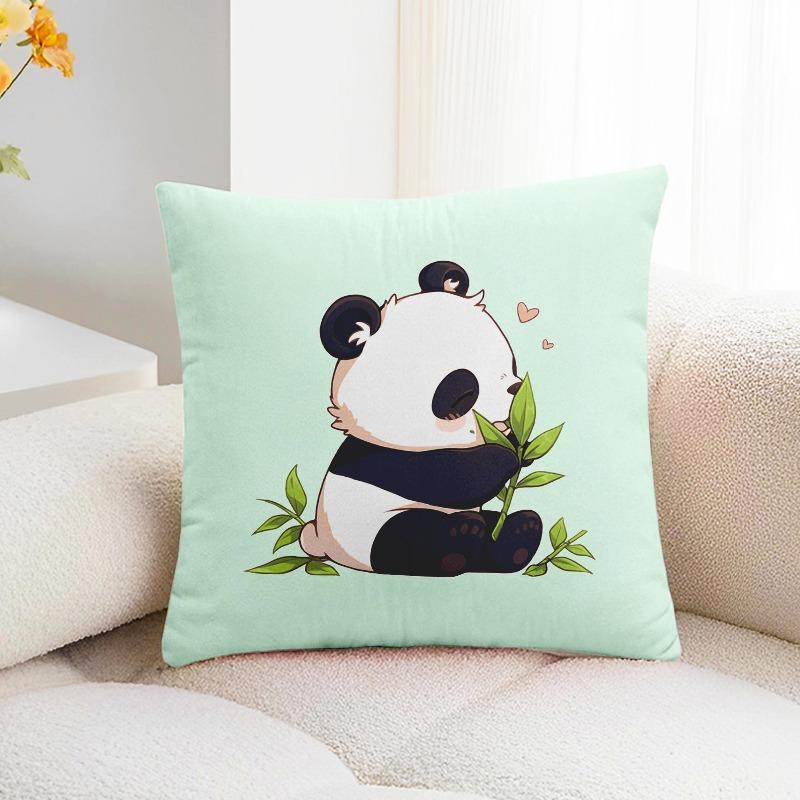 Bamboo Panda Print Decorative Pillowcase Bedroom Living Room Square Cushion Pillowcase