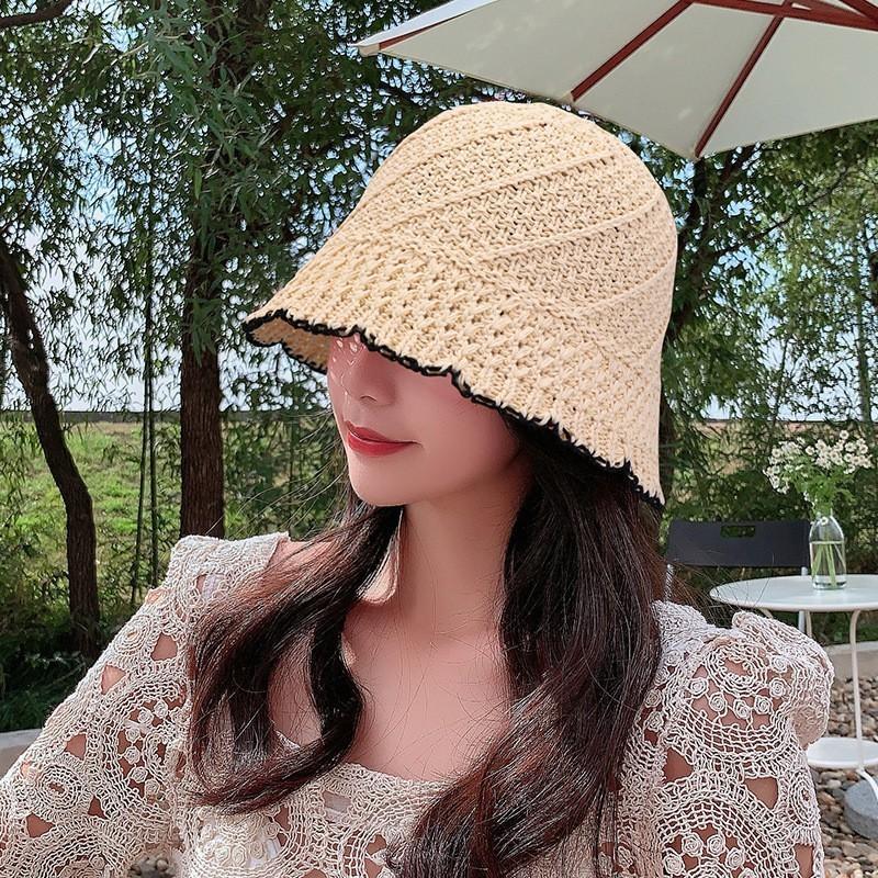 Hat Women's Bucket Hat Spring and Summer Hollow Thin Sun Hat Sunscreen Sunshade Bucket Hat Showing Washbasin Hat